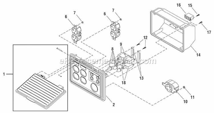 Control Panel Diagram and Parts List for  Briggs and Stratton Generator